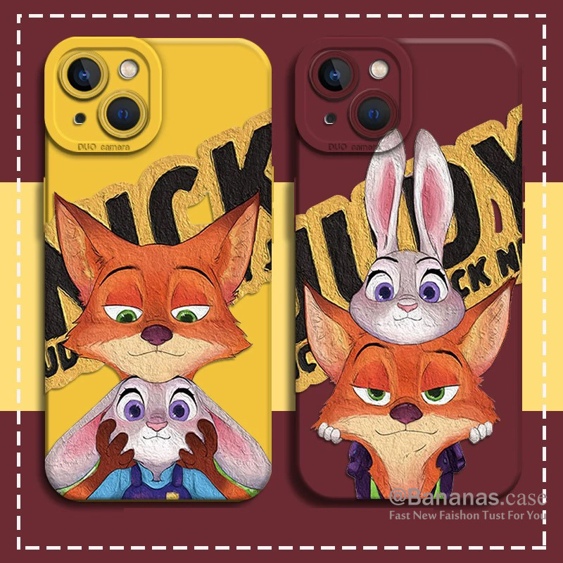 Iphone 16 15 14 13 12 11 Pro Max X Xr Xs Max 7 8 Plus SE2020 เคสโทรศัพท์การ์ตูน Fox กระต่ายคู่ฝาครอบโทรศัพท์นุ่ม