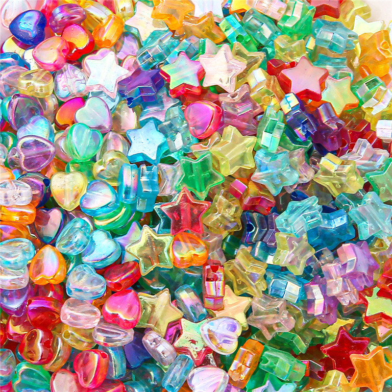 ประมาณ100ชิ้นมือลูกปัดทําเองอุปกรณ์เสริมสีโปร่งใสชุบที่มีสีสันดาวห้าแฉกหัวใจลูกปัด