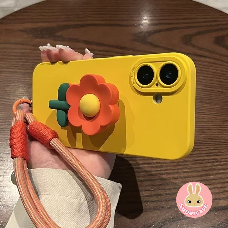 ดอกไม้สีส้มยืนซิลิโคนเคสโทรศัพท์สําหรับVivo V40 V30 V29 V27 V25 V23 V20 Pro Y73S Y72 Y54S Y52S Y53S Y31S 5Gปลอกน่ารักนุ่มพร้อมสายคล้องมือ