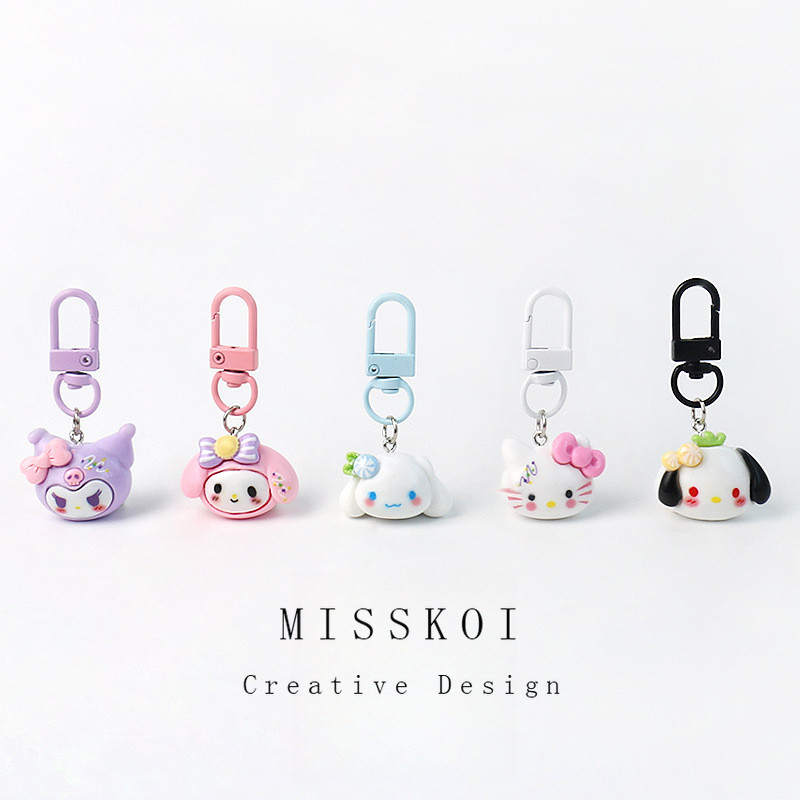 MISSKOI การ์ตูนสามมิติ Sanrio พวงกุญแจสาวน่ารักหัวใจจี้ขนาดเล็ก