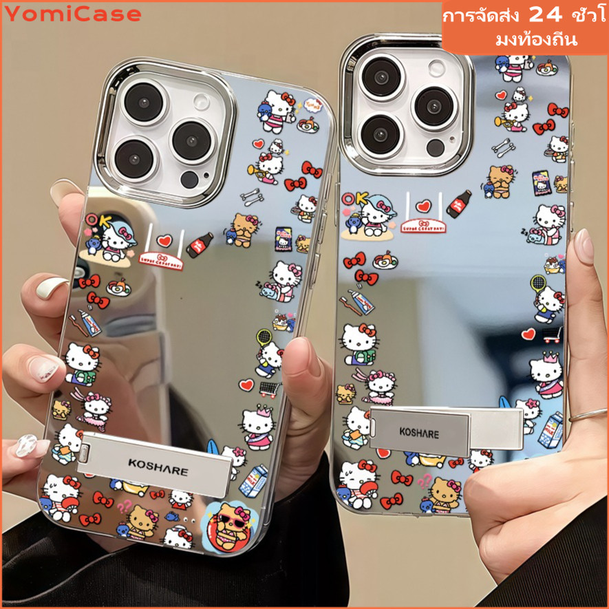 口红กระจกกรณีมือถือน่ารัก catty ระดับพรีเมี่ยมเคสสําหรับไอโฟน11pm 13 16Pro 15Promax case for iPhone 14 12 11 7 8plusXR XS