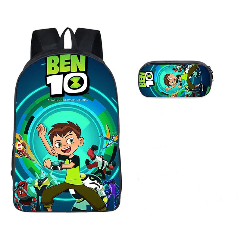 2 ชิ้น/ชุด กระเป๋าเป้สะพายหลังเด็ก + กระเป๋าดินสอ BEN10 3D การ์ตูน กระเป๋านักเรียนประถม กันน้ําสบาย