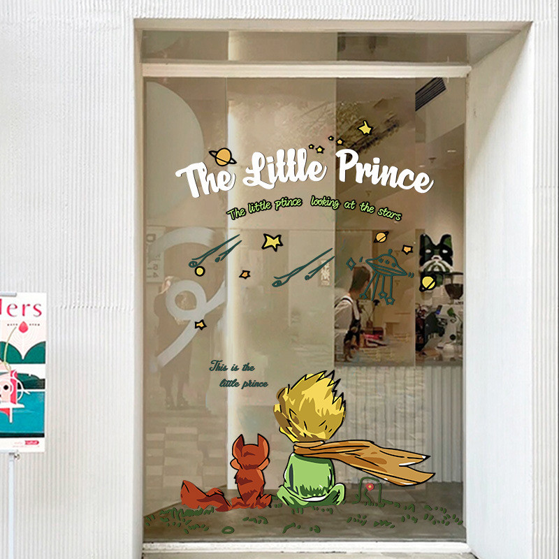 สติ๊กเกอร์ติดประตูกระจกการ์ตูนรูปแบบตัวละครร้านกาแฟร้านขายของเล่นสติกเกอร์หน้าต่างบ้านตกแต่งหน้าต่างกาว-ฟรี