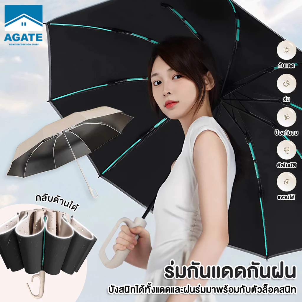 ร่มกันฝนกลับด้าน ร่มกลับด้านแฟชั่น ผ้า3ชั้น กันฝน กันUV สามารถต้านลมแรงได้ ระดับ10 แบบมือจับตัว C คล้องแขนได้