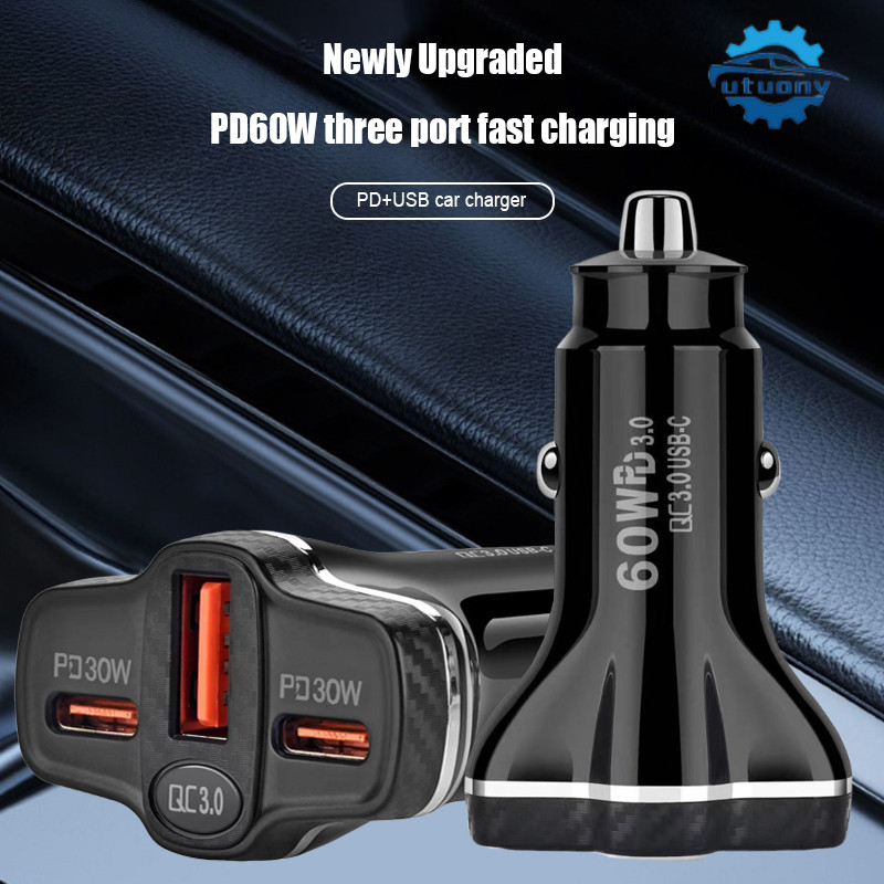 UTUONY Car Fast Charger Charger 60W สามเท่า Charger สำหรับ IP 15