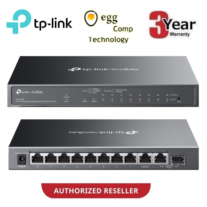 TP-LINK ES210GMP OMADA 10 PORT GIGABIT EAST MANAGED SWITCH พร้อม 8 PORT POE+ [TL-ES210GMP]