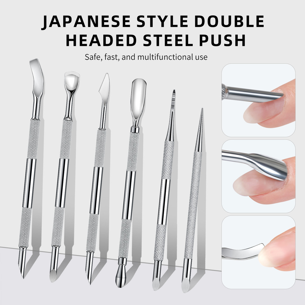 Nail Art High-end รัสเซีย Double-Head Horseshoe Steel Pushing Armor Steel Pushing Dead Skin Fork Pre-treatment เล็บ Pushing