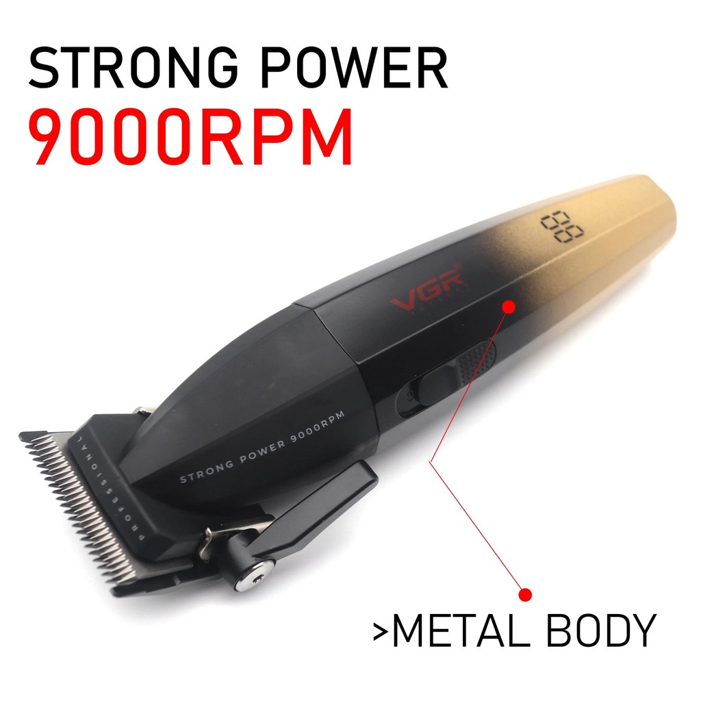 VGR Professional ตัดผมเครื่องชุด DLC ใบมีดโลหะเต็มรูปแบบ 9000RPM ตัดผม Man Barbershop 003 906 308 ราคา ถูกที่สุด ดีลบีเคเค แกลเลอรีภาพที่ 3