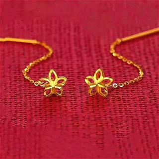Elegant Golden Ear Wires ผู้หญิงs พู่ดอกไม้ยาวต่างหู Drop ต่างหูเครื่องประดับหูของขวัญสําหรับแฟน