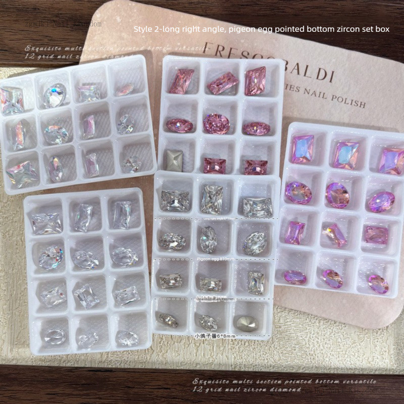 12pcs เพทาย รูปร่างพิเศษหลายส่วนแหลมด้านล่างเล็บเครื่องประ รูปที่ 7