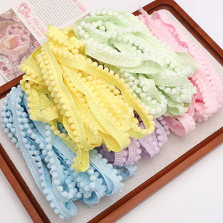 [5 เมตร] ลูกไม้ลูกขนขนาดเล็ก 1 ซม.สีทึบไม่ยืดโพลีเอสเตอร์ลูกไม้ ทําเอง กระโปรงกระเป๋าเป้สะพายหลัง/อุปกรณ์ผมลูกไม้