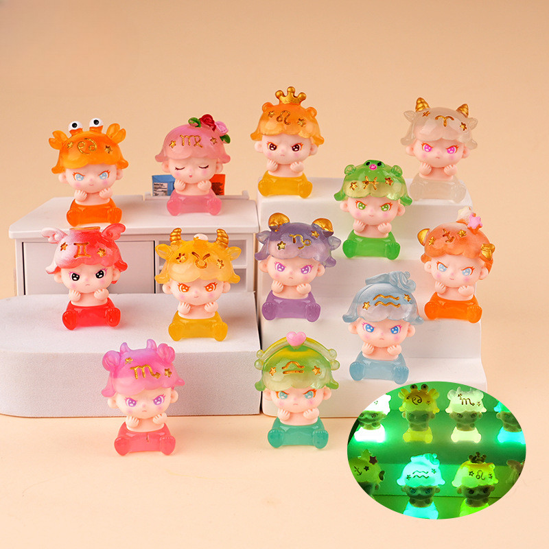 12PCS Glow Zodiac นั่ง Baby เรซิ่น Charms สําหรับ DIY (9-386)