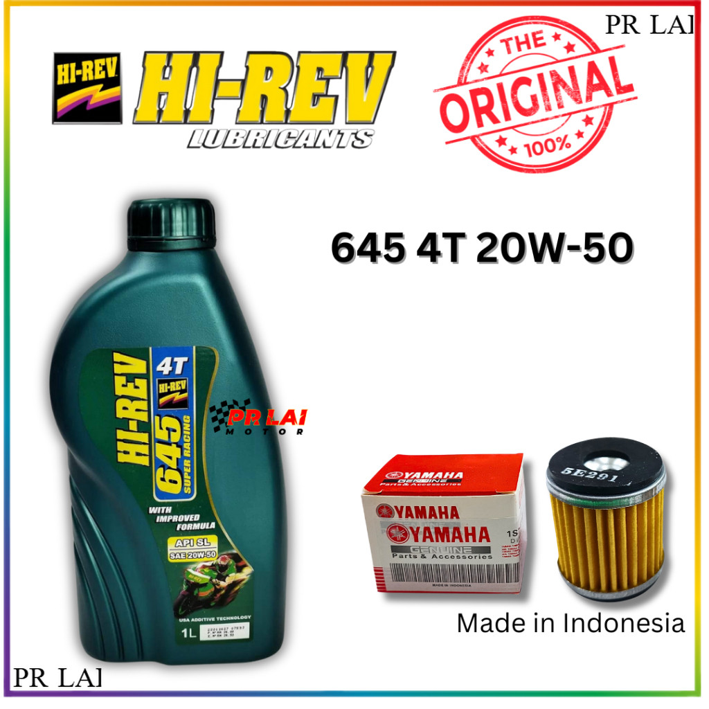 HI-REV 645 4T 1L พร้อมกรองน้ํามันเครื่อง ENGINE OIL API SL SAE 20W50 MINYAK HITAM 1 LITER HIREV