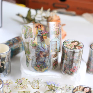 Journamm 60 มม.* 2 เมตรน่ารักสาวตัวอักษรสติกเกอร์เทปตกแต่ง Collage Journaling DIY Scrapbooking เครื่องเขียนสติกเกอร์