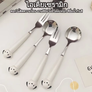 ชุดช้อนส้อมเด็ก สแตนเลส 3 ชิ้น ลายการ์ตูนน่ารัก พร้อมกล่องพกพา กันฝุ่น