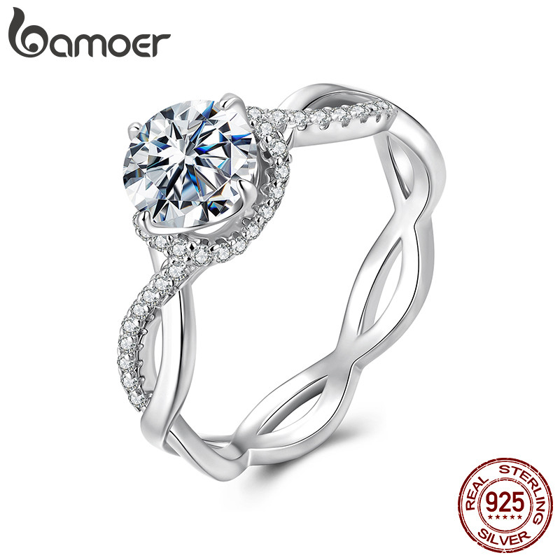 Bamoer แหวนเงินแท้ 925 1CT Moissanite Eternal Elegance เครื่องประดับแฟชั่นของขวัญสําหรับผู้หญิง