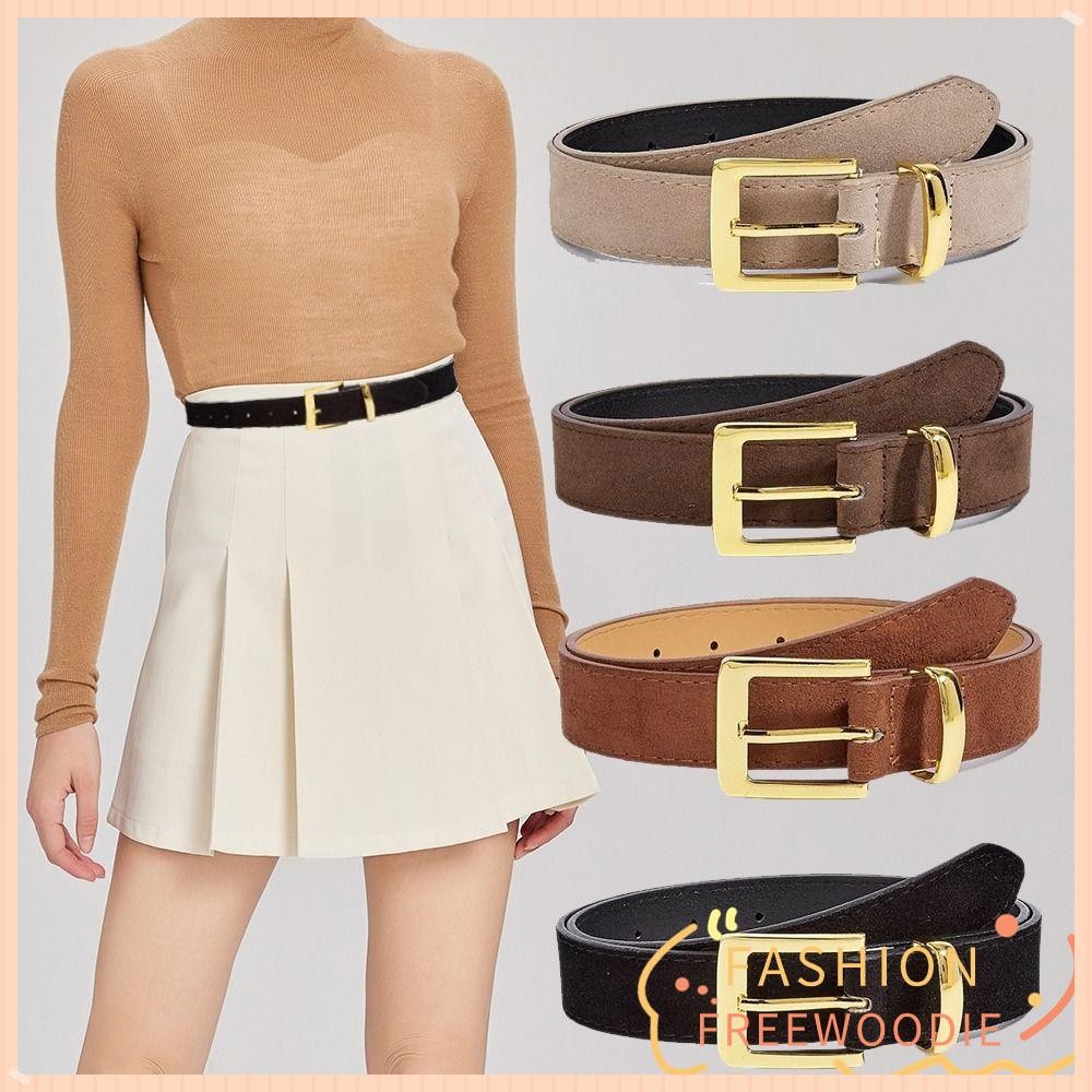 FREEWOODIE เข็มขัดหนังหนังนิ่ม, เข็มขัดคาดเอวธุรกิจย้อนยุคลําลอง, หัวเข็มขัดหมุดอินเทรนด์เข็มขัดดีไซน์หรูหราสําหรับผู้หญิง