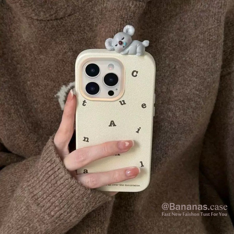 IPhone 17 16 15 14 13 12 11 Pro Max X Xr Xs Max เคสโทรศัพท์ Ins น่ารัก 3D DIY สีเทาช้างคู่หนังนุ่มปกหลัง