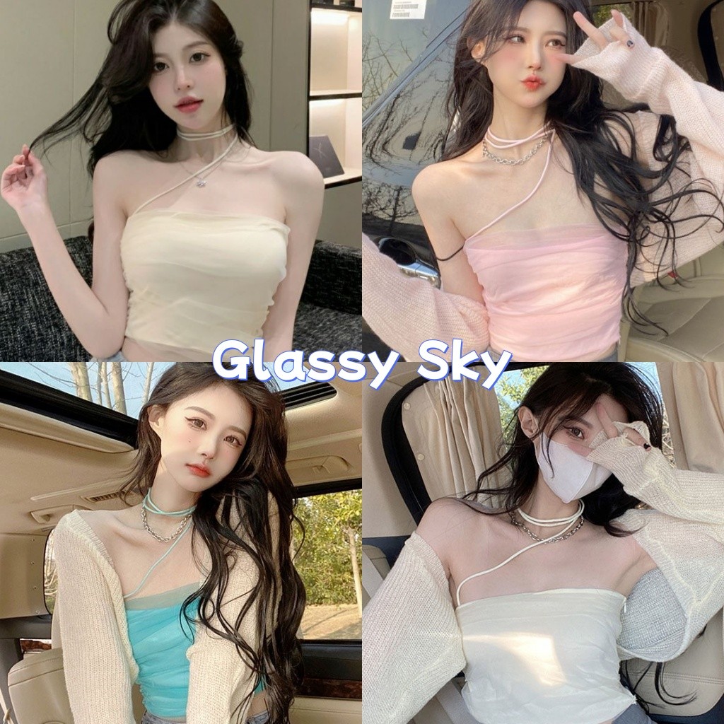 Glassy Sky💖พร้อมส่ง💖 เสื้อเกาะไหมพรม ผ้าชีฟองใส่สบาย น่ารักสไลต์เกาหลีสุดๆ แฟชั่น เซ็กซี่ สีพื้น(32080)