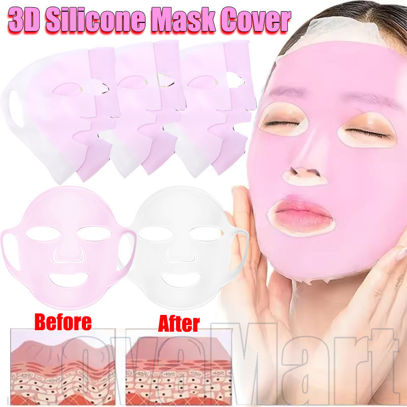 ฝาครอบหน้ากากซิลิโคนสําหรับผลิตภัณฑ์ดูแลผิวที่เพิ่มขึ้น, การออกแบบ 3 มิติแบบใช้ซ้ําได้การดูดซึมสองเท่า, รีเทนเนอร์มาส์กหน้าซักได้ (สีชมพู/ขาว, 27 ซม.)