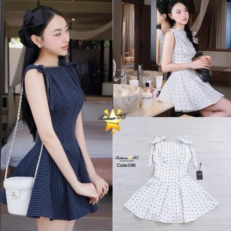 PD.shop Rattana147 148 เดรส พิมลายโบ น่ารักมาก ทรงสวยมาก มีดีเทลโบหลัง PD