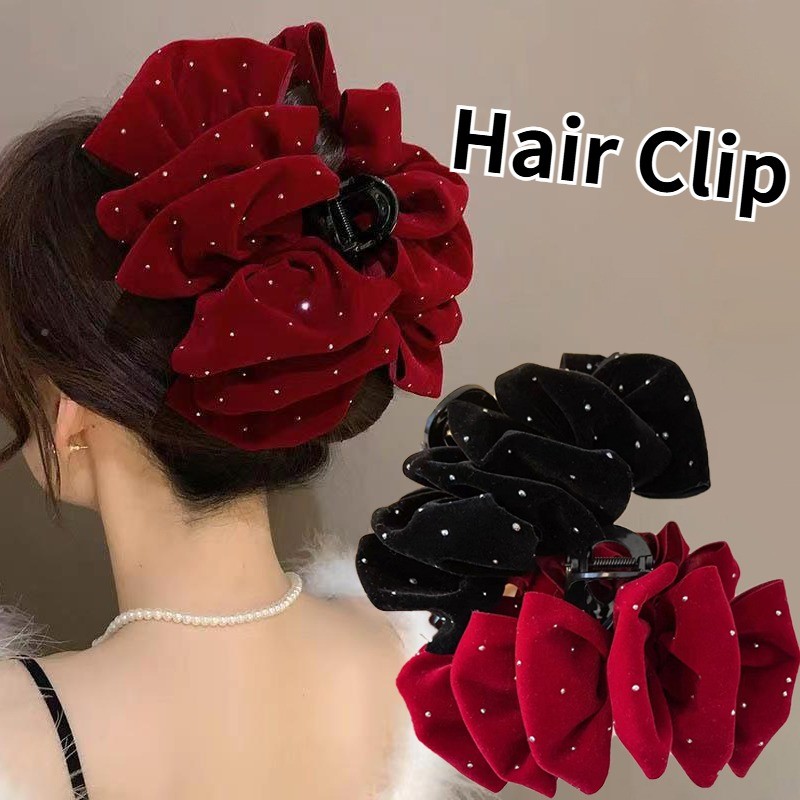 กิ๊บติดผมโบว์กํามะหยี่แฟชั่นเกาหลี Elegant Rhinestone Hair Clamp เครื่องประดับผม