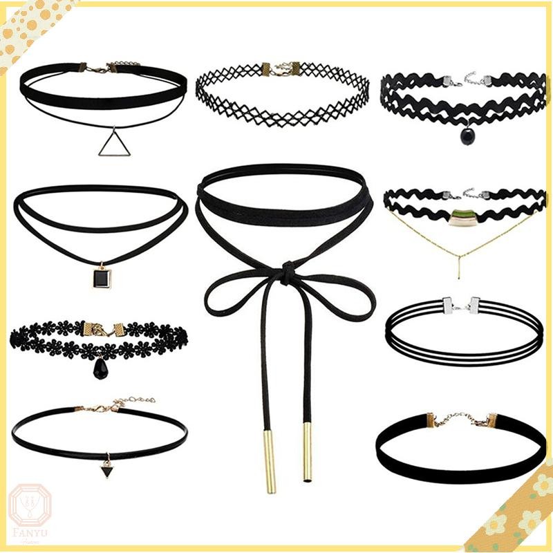 SGL 10 ชิ้นสร้อยคอโชคเกอร์สีดําคลาสสิกกํามะหยี่ยืดสร้อยคอสักโกธิค SGL