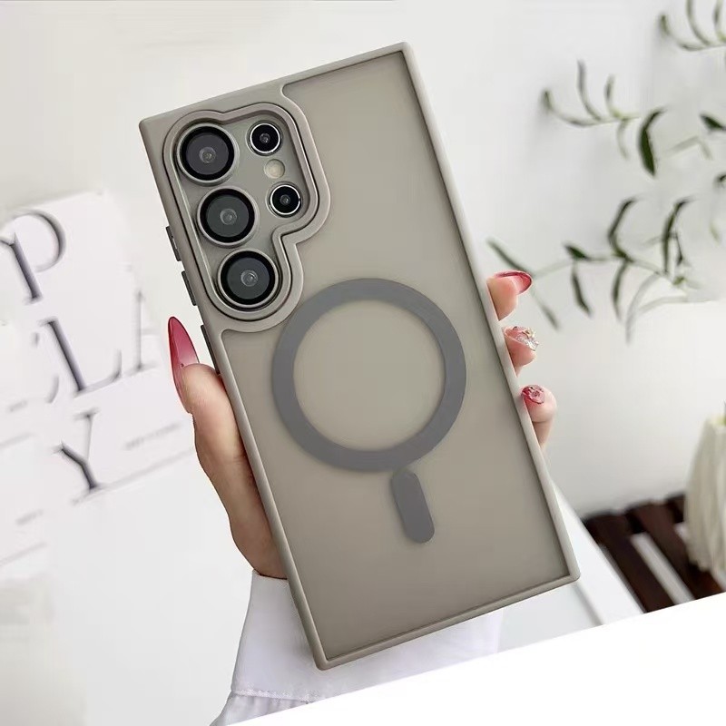 ไร้สายชาร์จ Case สําหรับ Samsung GalaxyS25 Ultra S24 S23 FE S24 Plus S23Ultra พร้อมป้องกันกล้องกันกระแทก S24Ultra Matte ปลอกโปร่งใส