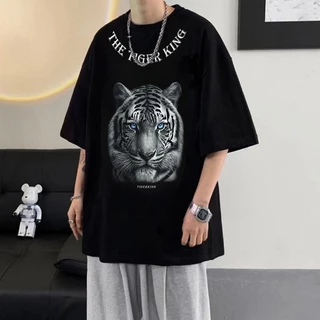 เสื้อยืดผู้ชายเท่ๆ เสื้อยืดคอกลม-แขนสั้น สกรีนลายเสือสุดเท่ เสื้อยืดสตรีทแฟชั่นเมกาสุดฮิต โอเวอร์ไซส์คนอ้วน ไซส์ใหญ่