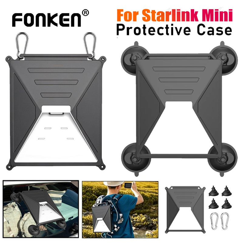 Fonken เคสป้องกันถ้วยดูด Anti-Shake ฝาครอบกลางแจ้งพร้อมคาราบิเนอร์สําหรับ Starlink Mini จาน