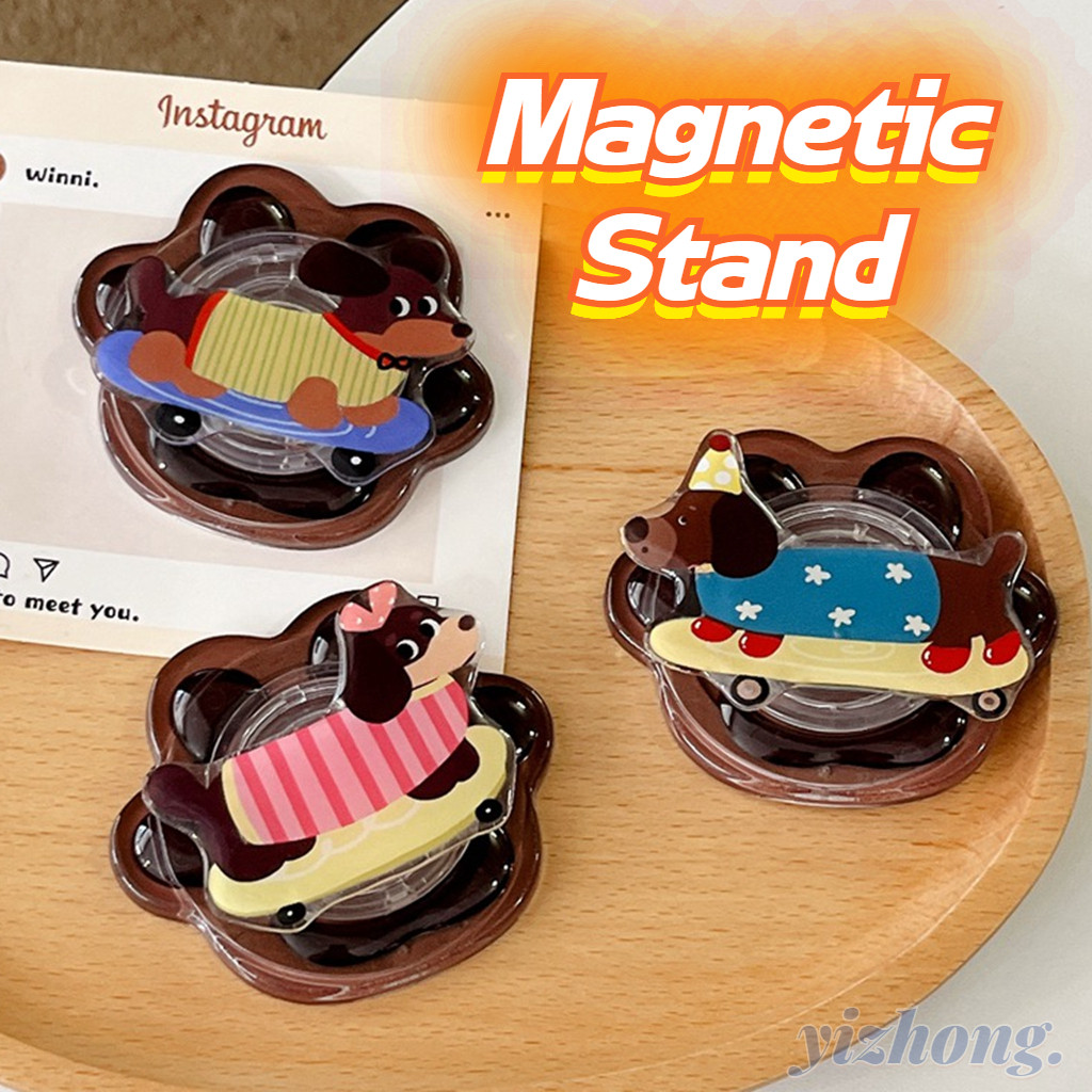 Creative Magnetic Attraction ผู้ถือโทรศัพท์ Paw Shape การ์ตูนที่มีสีสัน Dachshund Dog Puppy รูปแบบ Kickstand สําหรับ Naked โทรศัพท์มือถือ Magsafe กรณีพับ Anti-drop PC Bracket