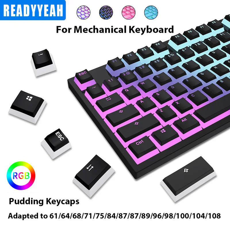 130 Keys Pudding Keycaps For 61 68 84 87 96 98 100 104 108 Key RGB Mechanical Keyboard PBT Double Sh
