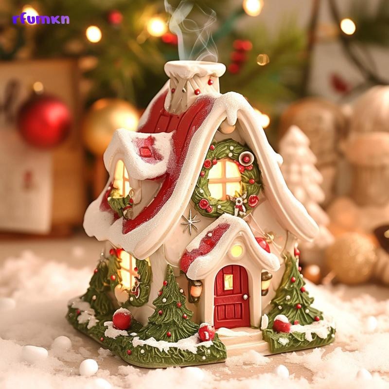 [rfumkn] คริสต์มาส Burner Village House เครื่องประดับ Mediation ตกแต่งคริสต์มาสสําหรับโต๊ะวันหยุดตู้สํานักงานห้องนั่งเล่น