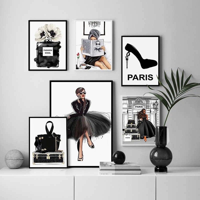 (พร้อมกรอบ) โปสเตอร์แฟชั่นสีดําและสีขาว Paris น้ําหอม Wall Art ภาพวาดผ้าใบ Nordic โปสเตอร์พิมพ์ภาพตกแต่งสําหรับห้องนั่งเล่น – โปรปัง