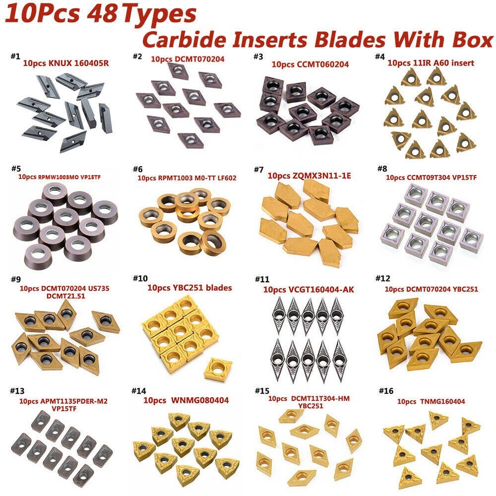 การลดราคาครั้งใหญ่ 10 ชิ้น 40 ประเภท CNC คาร์ไบด์เคล็ดลับแทรกเครื่องตัดใบมีดเครื่องกลึงเครื่องมือ + กล่อง TU [BABYHOOD-TH]