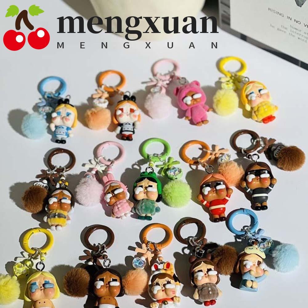 Mengxuan Flocking Crybaby Key Ring, Plush Ball Candy Color Dress พวงกุญแจตุ๊กตา,น่ารักซิลิกาเจลกระเป๋า Charm Handmade การ์ตูนโทรศัพท์ Chain คู่