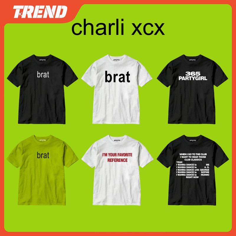 Charli XCX Brat ผ้าฝ้ายเสื้อยืด Plus ขนาด Vintage ผู้ชายและผู้หญิง Street หลวมพิมพ์รอบคอแขนสั้น Top 
