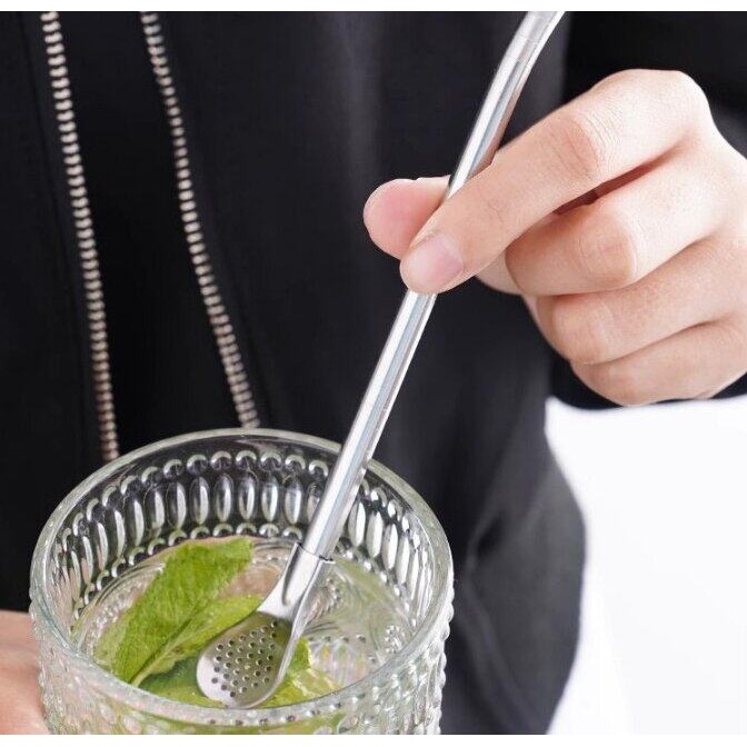 PQS ช้อนสแตนเลสที่กรองชา หลอดชาหลอดดูดน้ำอุปกรณ์เสริมชาบาร์ล้างได้ 304 - รูปที่ 3