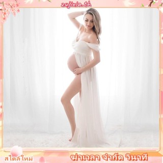 ชุดเดรสยาวสําหรับสตรีที่ตั้งครรภ์ผ้าชีฟองเซ็กซี่