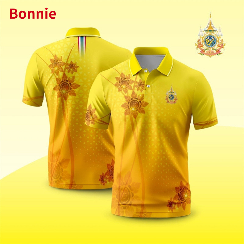 2024 เสื้อโปโลลายไทยใหม่แฟชั่นฤดูร้อนสีเหลือง (เหรียญหลวงครบรอบ 72 ปี) เสื้อผ้าแขนสั้น ไม่จํากัดเพศ
