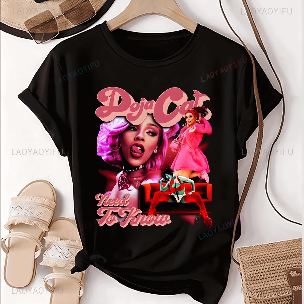 2024 ของขวัญวาฟเฟิลสําหรับเพื่อน Doja Cat Rapper พิมพ์เสื้อยืด Top Doja Cat Neutral Trend Harajuku แ