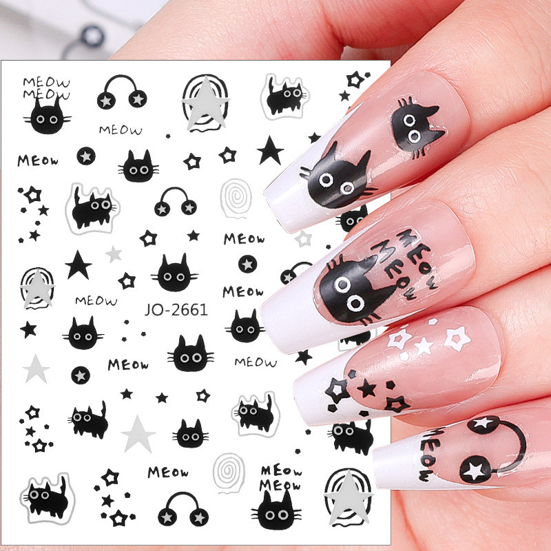 สติ๊กเกอร์ติดเล็บแมวดําตัวน้อย - Y2k น่ารัก การ์ตูน แฟชั่น - สติ๊กเกอร์ติดเล็บ - กาวในตัว กันน้ํา - แพทช์ศิลปะแมวที่น่ารัก - อุปกรณ์ทําเล็บ Diy - รูปที่ 2