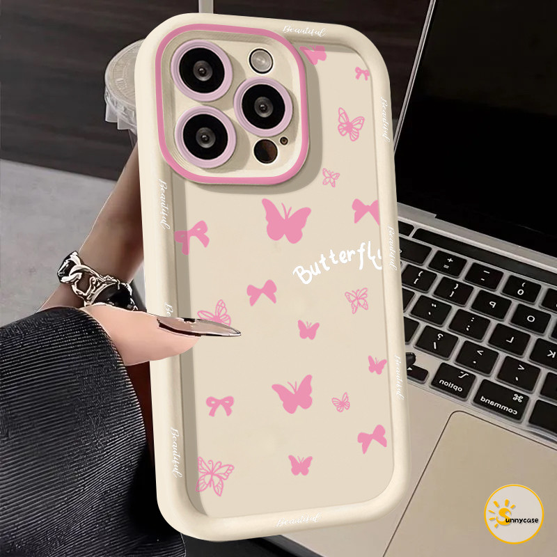 เคสนิ่มลายผีเสื้อสีชมพูแฟชั่นเรียบง่ายเข้ากันได้กับ OPPO A58 A16 A38 A54 A5s A3s A12 A15 A7 A78 A53 A57 A35 A52 A9 A33