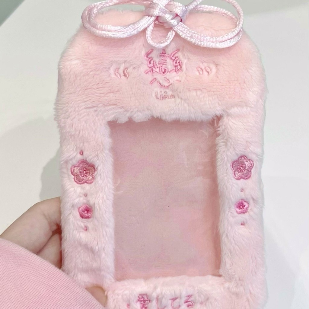 3 นิ้วสีชมพูสีเขียว Lucky Amulet Cherry Blossom Plush Card Holder Idol Photo Kpop การ์ดขนาดเล็ก 2R โพลารอยด์ผู้ถือตุ๊กตากระเป๋าจี้พวงกุญแจ - รูปที่ 2