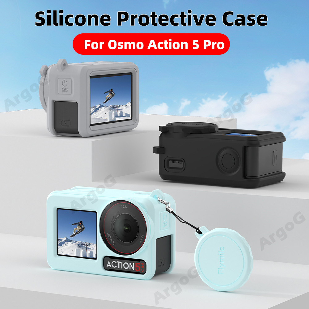 เคสซิลิโคนสำหรับ DJI Osmo Action 5 Pro พร้อมฝาครอบเลนส์และกล้อง อุปกรณ์เสริม Action 5 Pro
