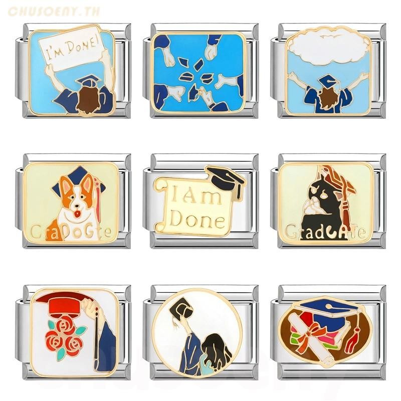 ยอดนิยม Love Blue Study สําเร็จการศึกษาอิตาเลี่ยน Charm Links Fit 9 มม.สร้อยข้อมือสแตนเลสทําเครื่องประดับ