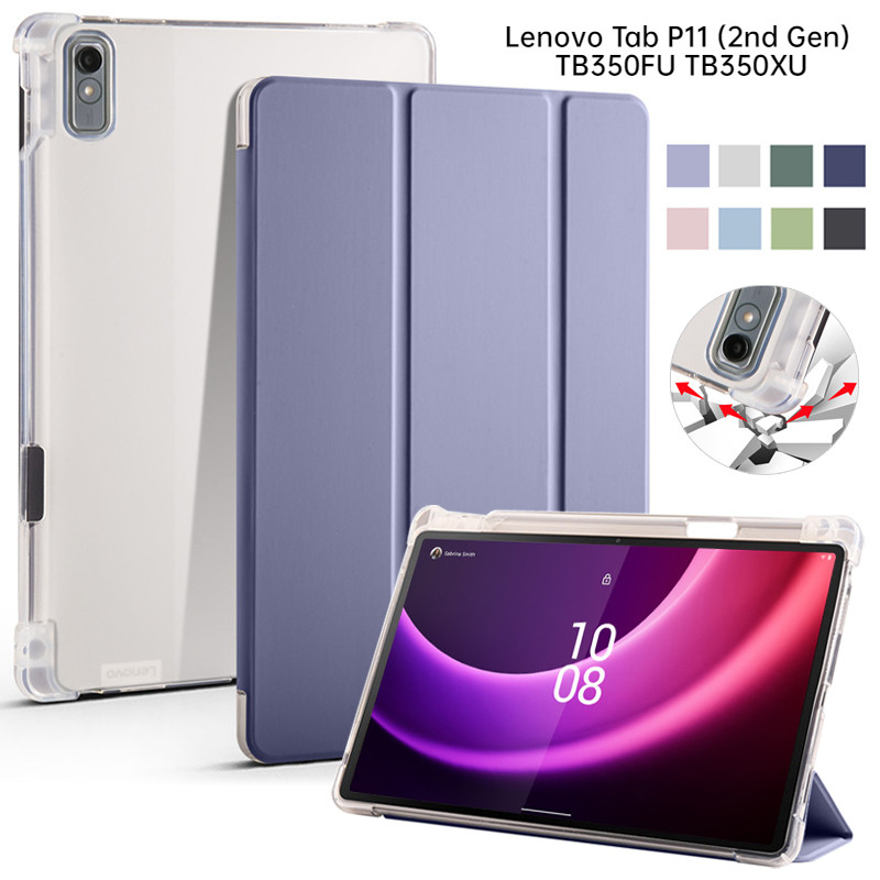 ผิวนุ่มสมาร์ทสําหรับ Lenovo Tab P11 (2nd Gen) TB350FU TB350XU 11.5 นิ้ว/Xiaoxin Pad Plus TPU หนังกันกระแทกพลิกปกหลังพร้อมผู้ถือปากกา