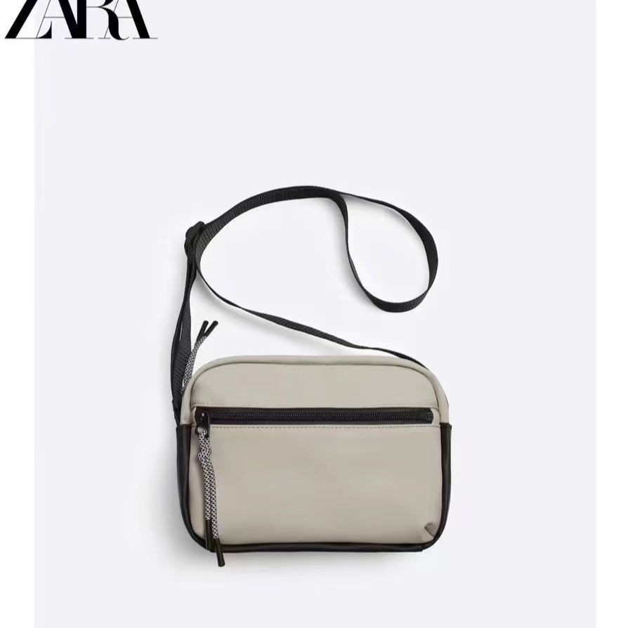 Zara Home2024 กระเป๋าผู้ชาย Pearl Grey Laminated Casual Shoulder Messenger Bag All-Match กระเป๋าสี่เ