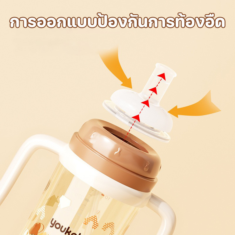 Oldlaiben ขวดนมเด็ก หลอดดูดนม อัตโนมัติ ตรวจจับอุณหภูมิ วัสดุที่ปลอดภัย แก้วหัดดื่มกันสำลักสําหรับป้อนนมเด็ก 300 มล. - รูปที่ 3