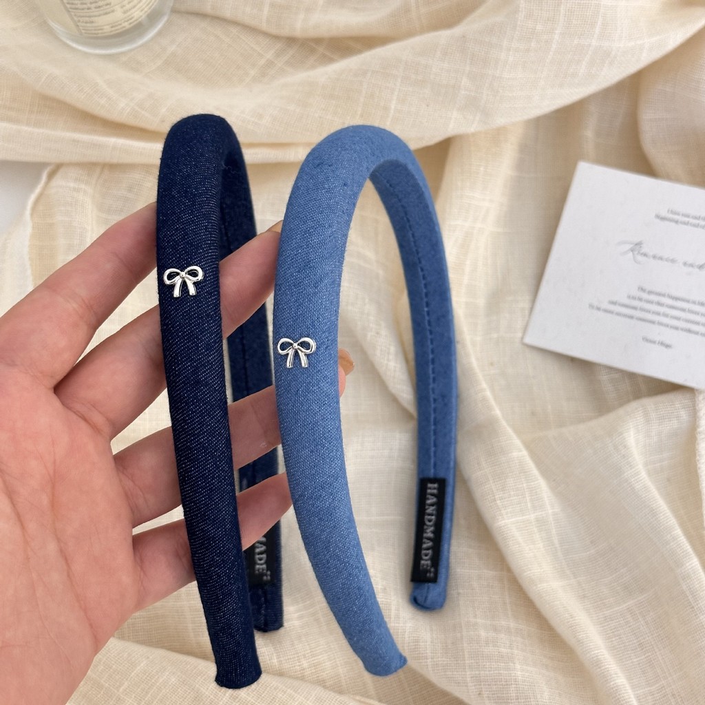 2024 Retro All-Match Bow Denim ที่คาดผมบาง